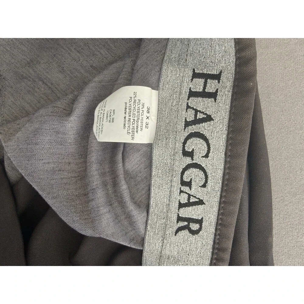 Haggar Dress Pants Men's 38x32 Black Flat Front Career Office Straight Leg
